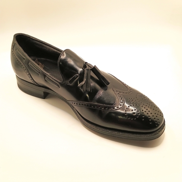 Florsheim Black Leather Tassel Wingtip Loafers Slip-On Size 8 1/2 D. - Picture 3 of 8